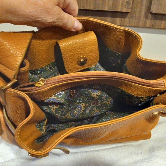 Maxx NY tan pebbled leather large shoulder bag 3 compartment original dust bag - Picture 8 of 12